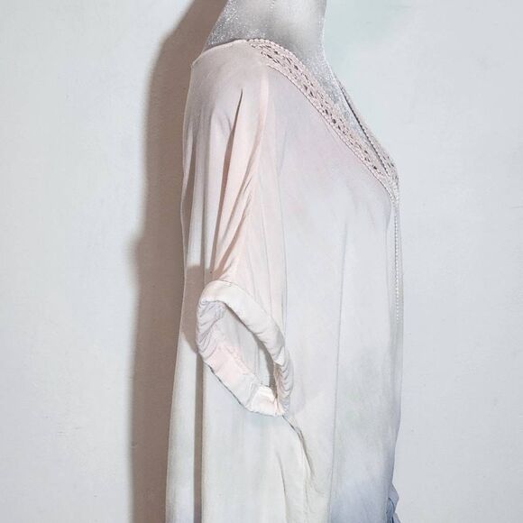 Entro Pink, Blue, and Green Ombre Boho Blouse with Crochet Accent Size Large - Picture 5 of 9